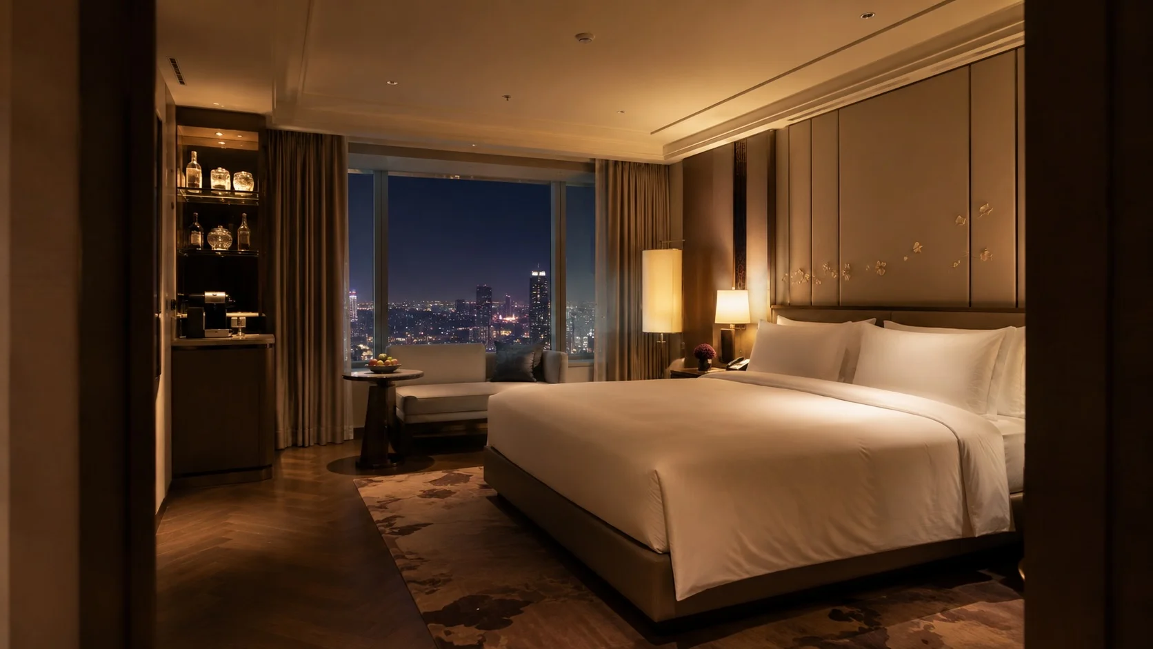 The Siam Serenity Hotel room with city view at night