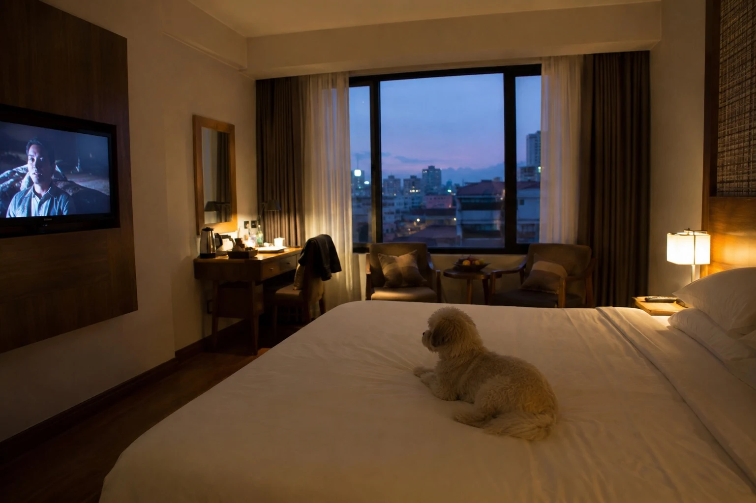 Anh Dao Hotel room Nha Trang with city view at dusk